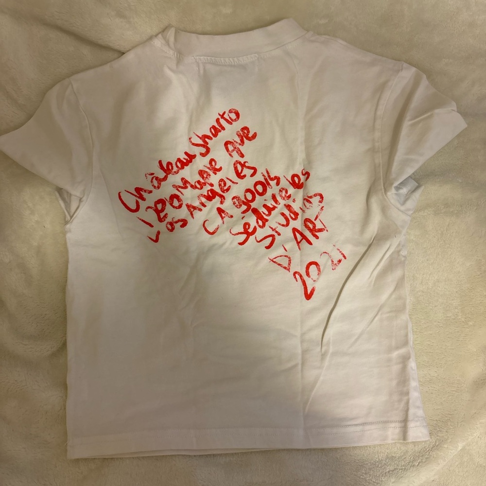 White Graphic Crop Top with Yellow & Red Poster Print - Picture 3 of 3